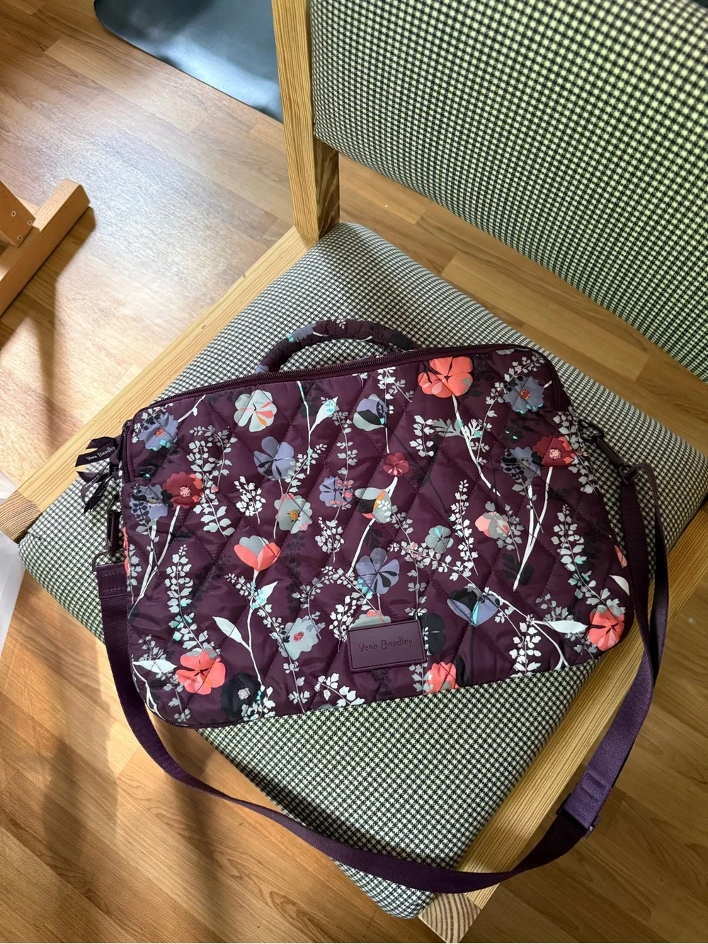 Quilted Floral Computer Bag in Plum